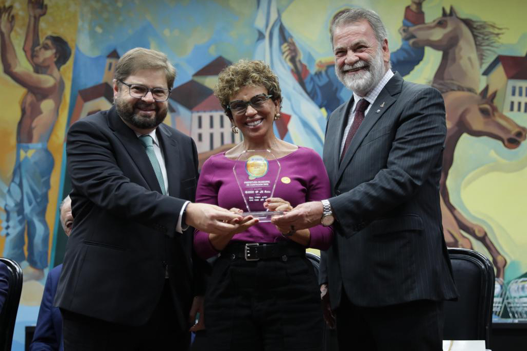 A prefeita de Contagem, Mar&iacute;lia Campos, representou as institui&ccedil;&otilde;es homenageadas no dispositivo de honra - Foto: Divulga&ccedil;&atilde;o/TCEMG
